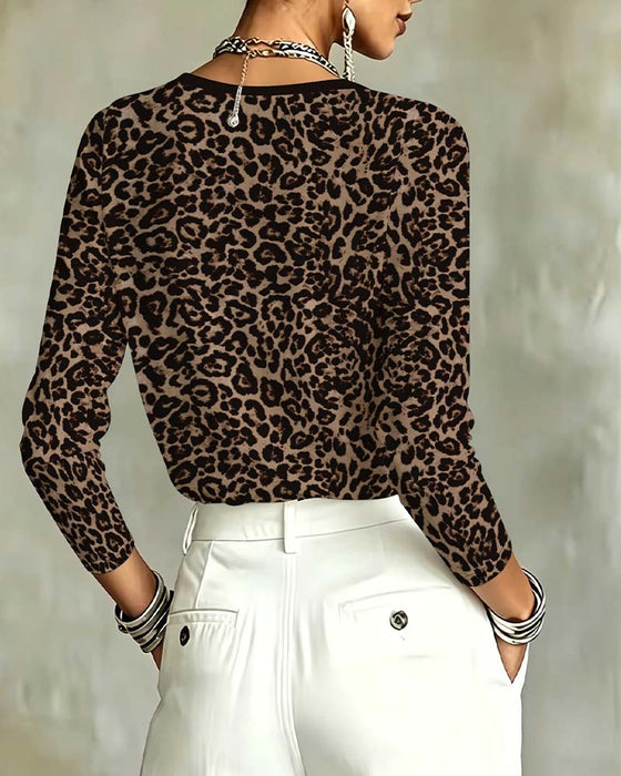 Top Leopard Lang Ærme Rundhalset