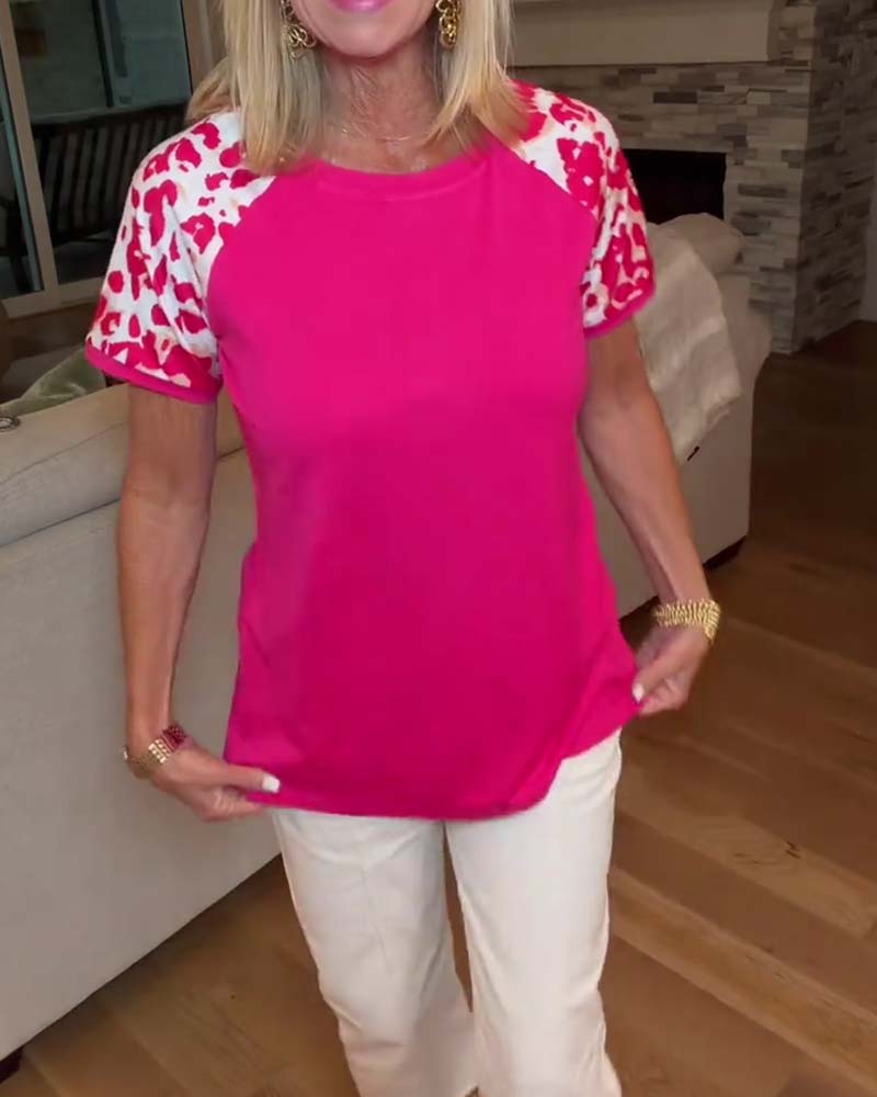T-Shirt Rundhalset Farveblok Raglan Ærme
