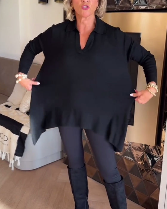 Uregelmæssig Krave Langærmet Top