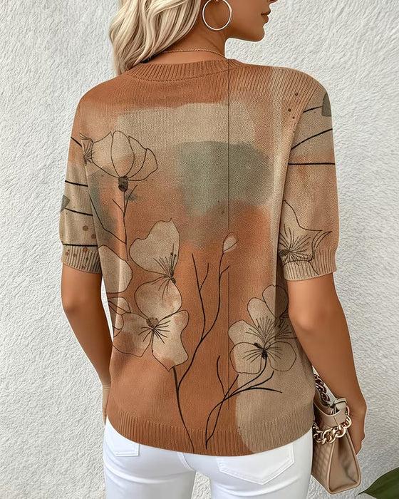 Sweater Trykt Kortærmet Rund Hals Pullover