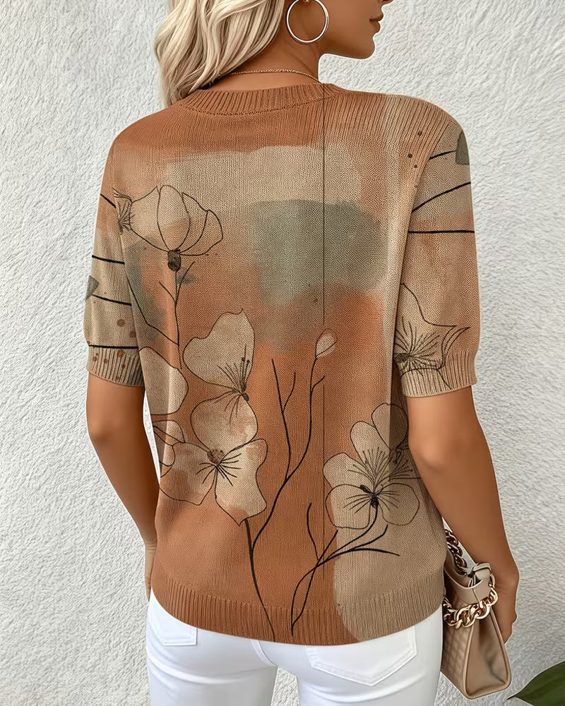 Sweater Trykt Kortærmet Rund Hals Pullover