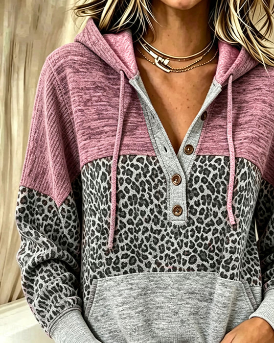 Hoodie Leopard Farveblok Snorrestrop