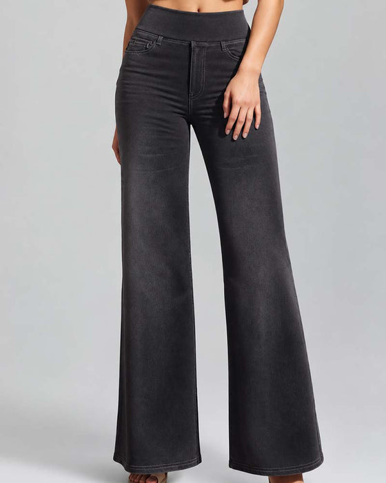 Bukser Elastisk Talje Denim Brede Ben