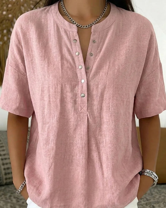 Bluse Solid Farve Casual Kort Ærme