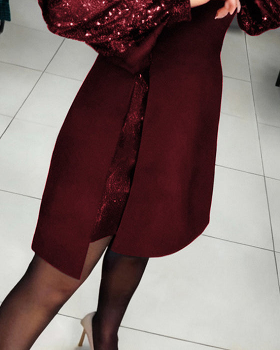 Elegant Kjole Med Puffærmer Og Patchworkdetaljer