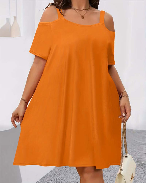 Kjole Ensfarvet Off-Shoulder A-Formet