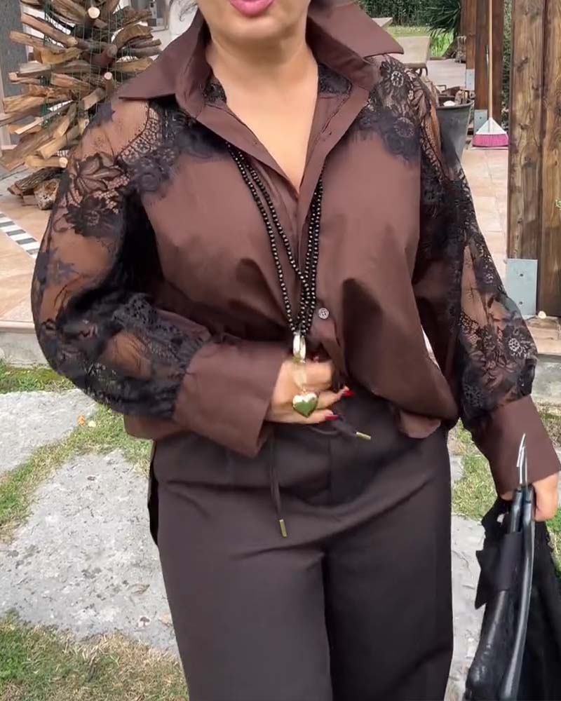 Sexet Skjorte Med Patchworkdetaljer Og Krave