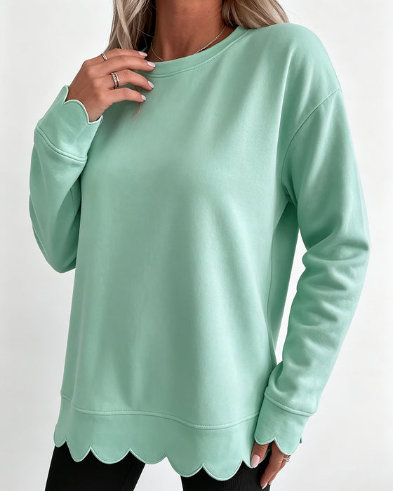 Sweatshirt Scallop Trim Afslappet