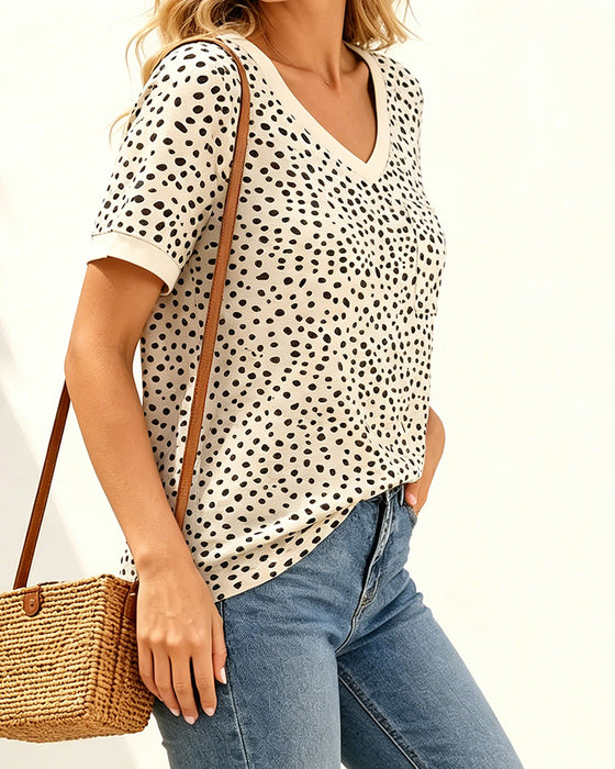 T-Shirt V-Hals Polka Dot Lomme