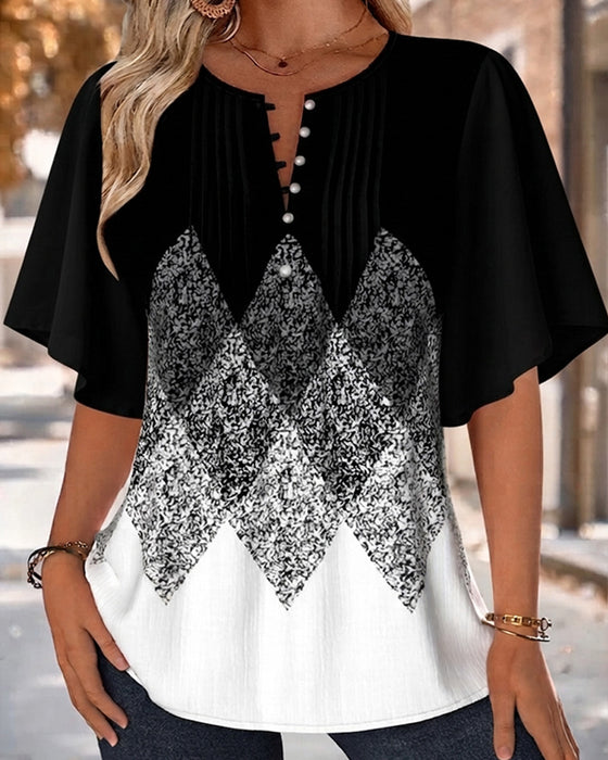 T-Shirt Diamantgitter Gradienttryk V-Hals