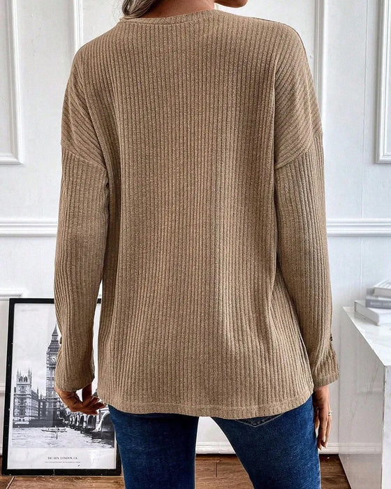 Bluse Ribbet Halv Lynlås Pullover