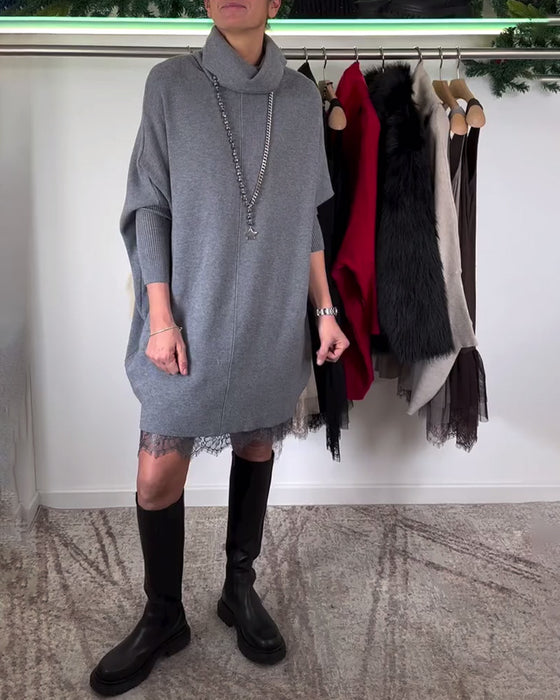 Selestropper Blonde Mesh Kjole Dragt Høj Krave Flagermusærme