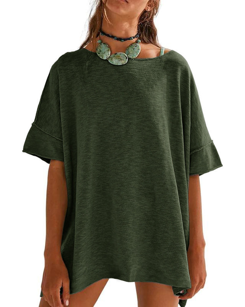T-Shirt Ensfarvet Patchwork Halv Ærme