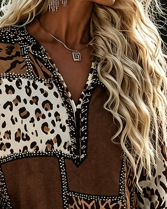 Bluse Leopard Farveblok