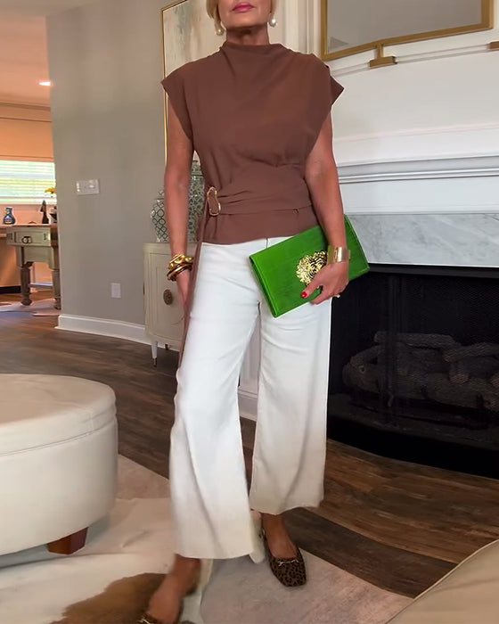 Taljeformende Ensfarvet Bluse