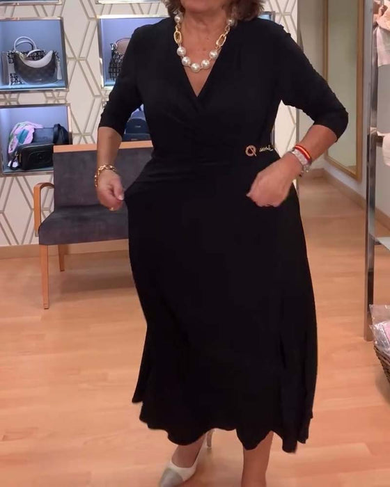 V-hals Tætsiddende Talje Slids Kjole