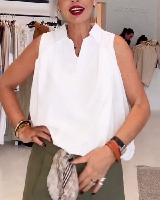 Bluse Uden Ærmer Krave Løs