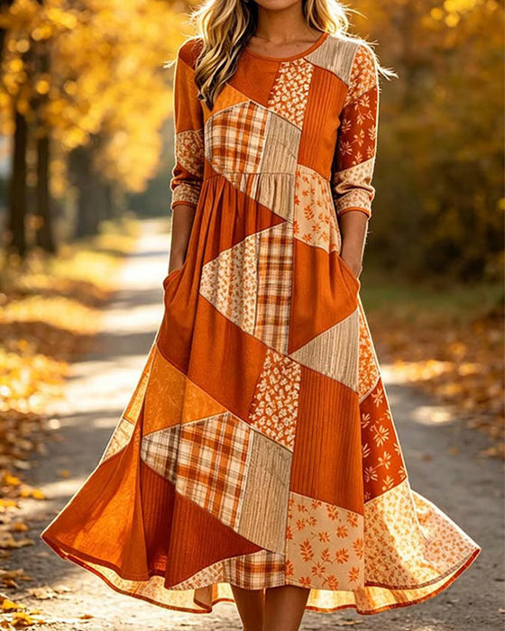 Kjole Patchwork Rutet Blomstret
