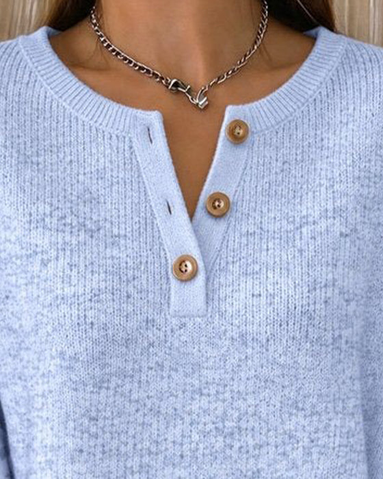 Sweatshirt Rund Hals Knappet Stribet Løs