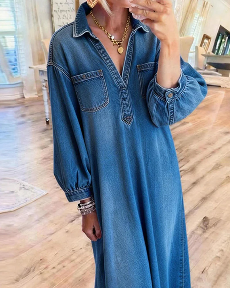 Kjole Denim Skjorte Stil Maxi