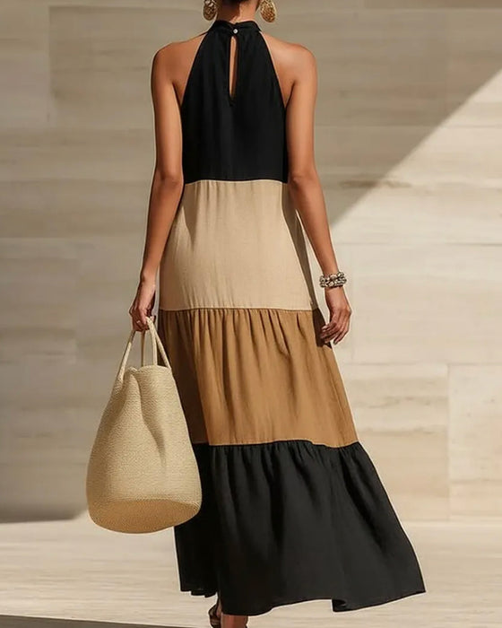 Kjoler Halter Off-Shoulder Lapværk Farveblok