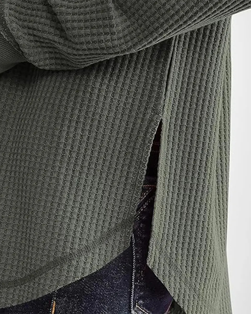 Top Vaffel Henley Lang Ærme