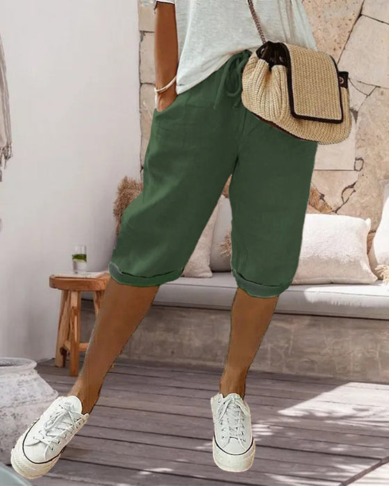 Ensfarvet behagelige bermudashorts med snøre