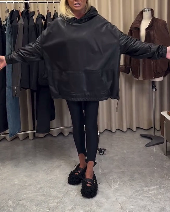 Løs Hoodie I Pu-Læder