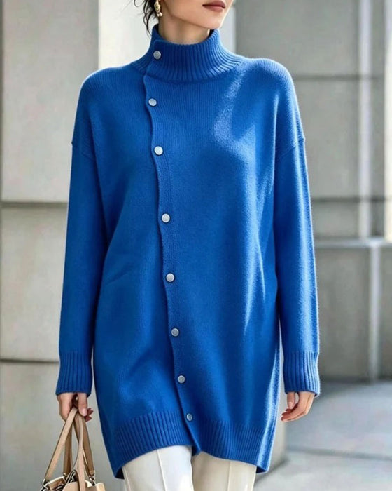 Cardigan Turtleneck Enkelt Knappet