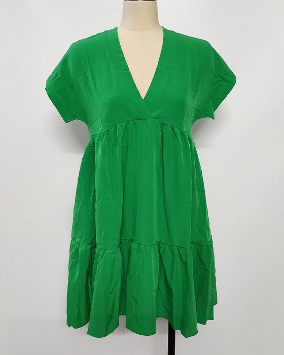 Kjole Solid V-Hals Ruffle-Kant