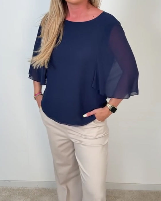 Bluse Klokkeærme Rund Hals
