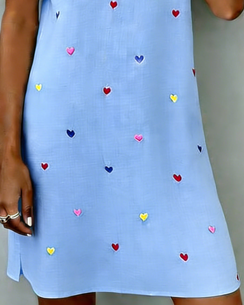 Farverig Hjerteprint V-Hals Kjole