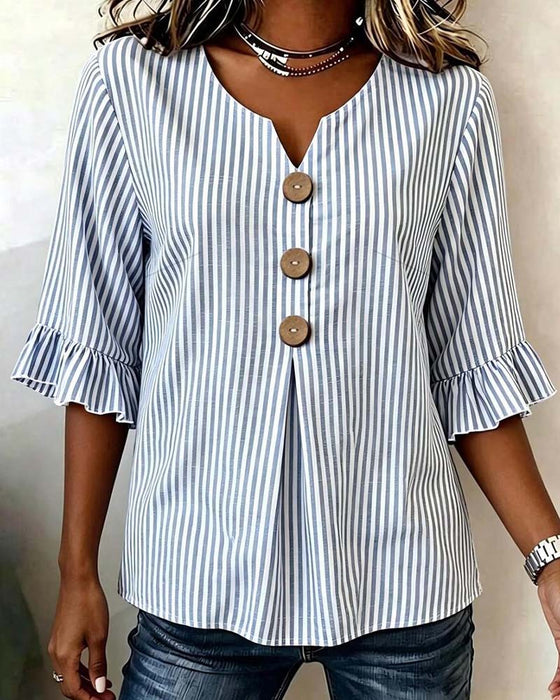 Bluse Mini V-Hals Ruffle Stribe Knap