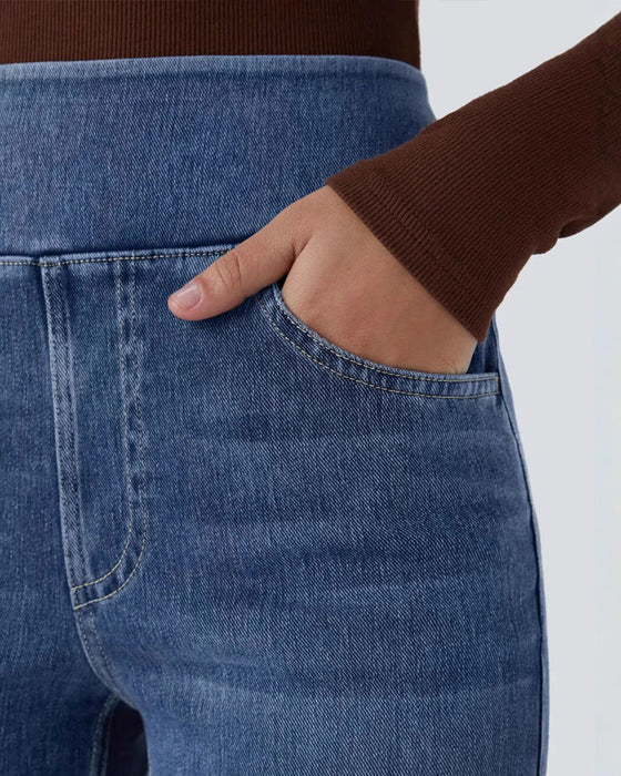 Bukser Høj Talje Denim Lomme Udsvængede