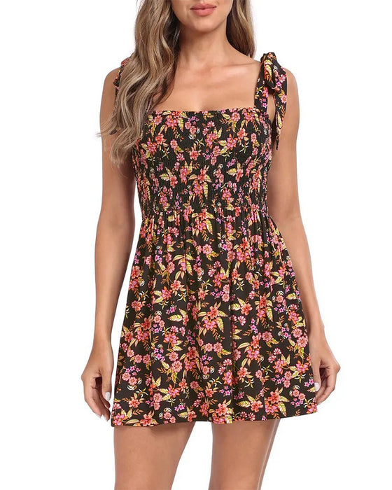 Kjole Kvinde Blomstrende Mini Med Indbyggede Shorts
