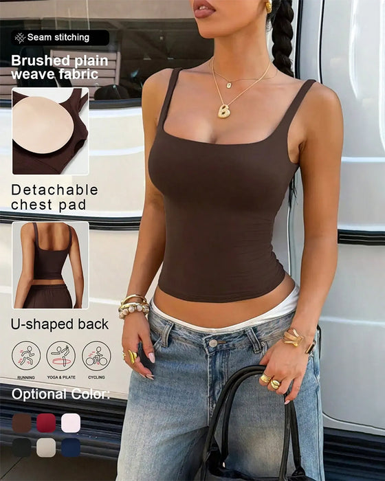 Tank Top Ensfarvet Firkantet Hals Indbygget Bh