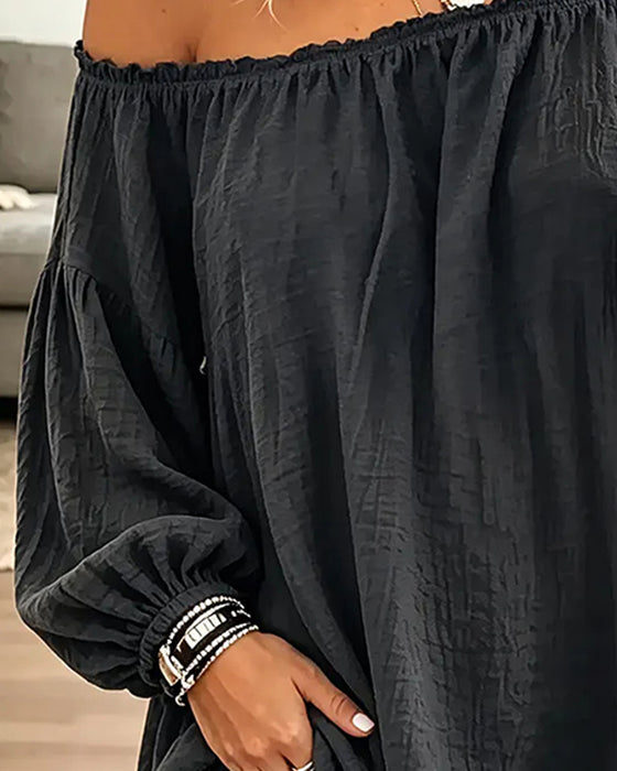 Top Off-Shoulder Løs Ensfarvet Farve