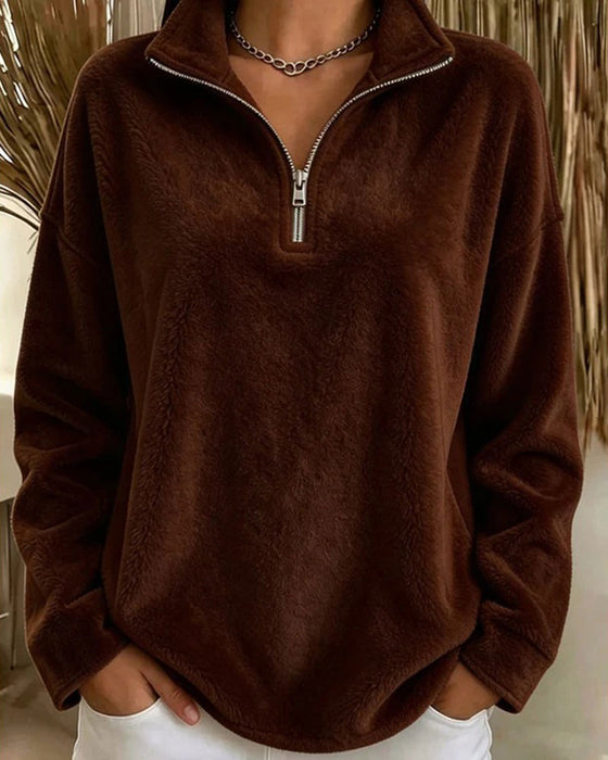 Sweatshirt Lynlås Lille Stående Krave Pullover