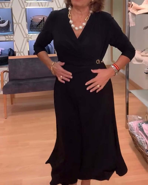 V-hals Tætsiddende Talje Slids Kjole