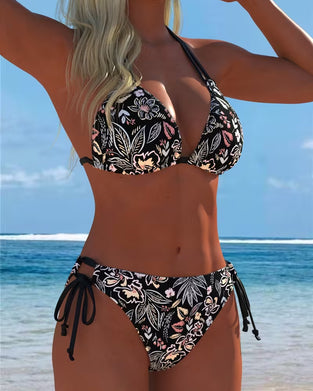 Bikini Blomstret Halsstrop Bindes Todelt Bikini