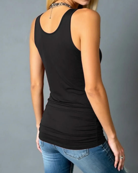 Tank Top U-Hals Ærmeløs Hollow Out