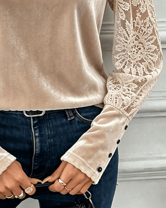 Bluse Rundhalset Blonder Knap Ensfarvet