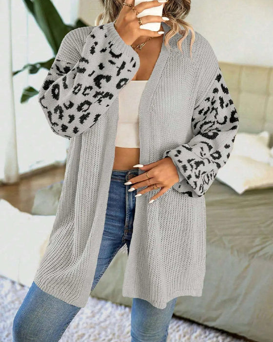 Cardigan Leopardprint Lang Ærme Patchwork