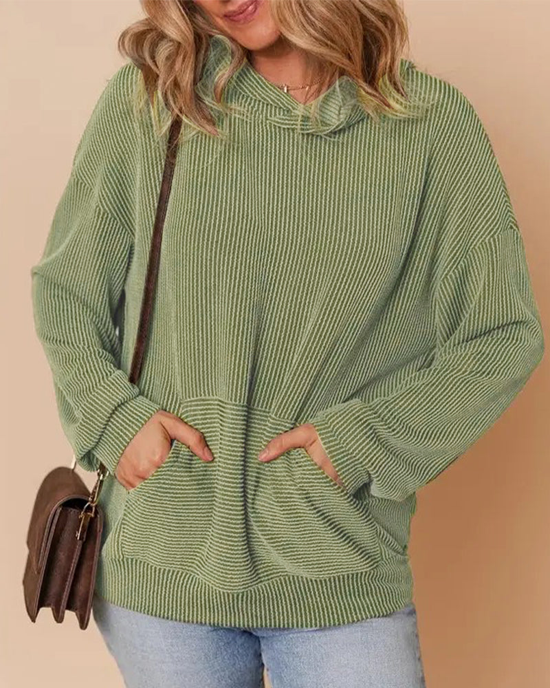 Sweatshirt Med Hætte Stribet Lomme Løs