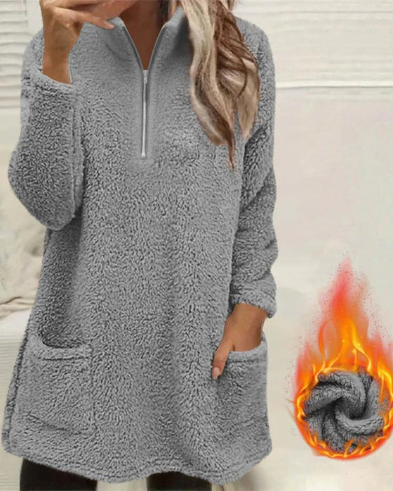 Sweatshirt Ensfarvet Stående Krave