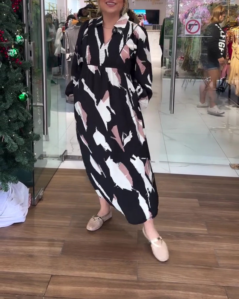 Kjole V-Hals Trykt Langærmet