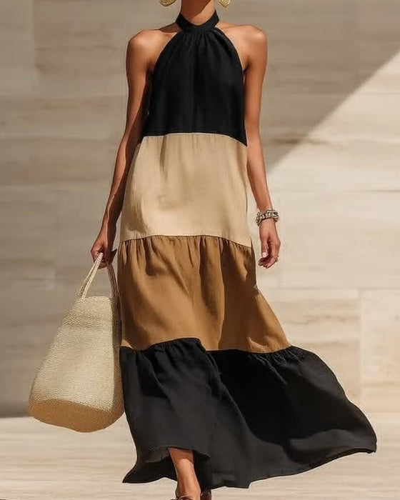 Kjoler Halter Off-Shoulder Lapværk Farveblok