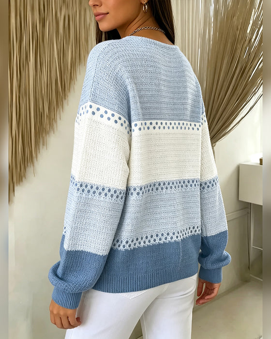 Sweatshirt Farveblok Vaffelstrik Henley Pullover