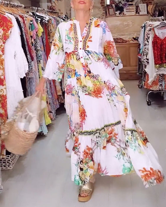 Boho patchwork-kjole med print