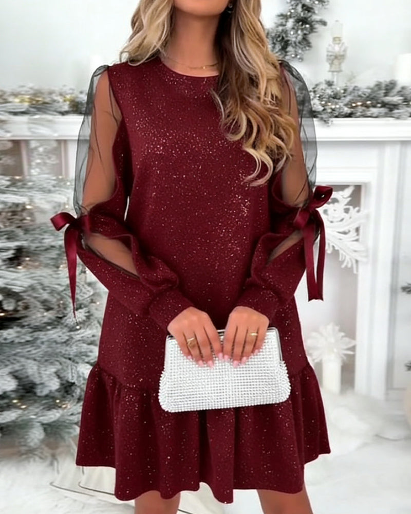 Kjole Tüll Sløjfe Snøring Forsølvet A-linje